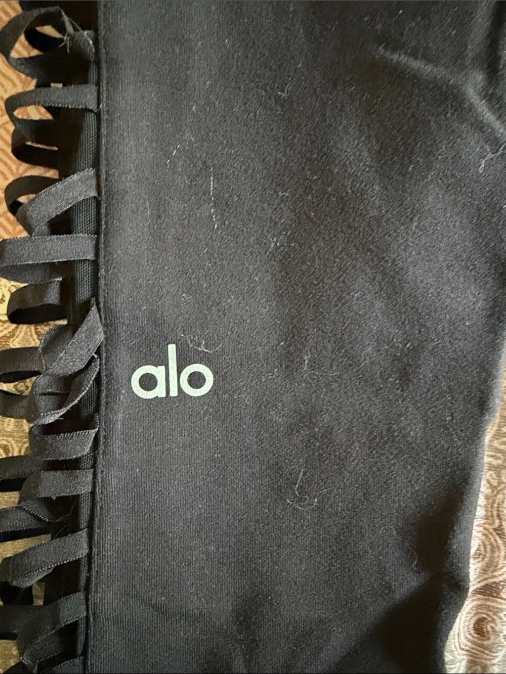 ALO Yoga Black High-Rise Leggings with Lattice Side Trim
